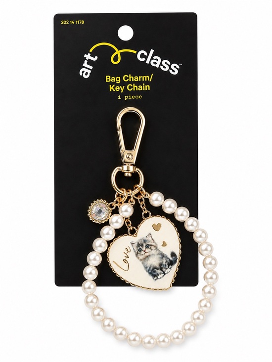 art class Accessories - art class Gold Pearl Cat Heart Keyring Charm